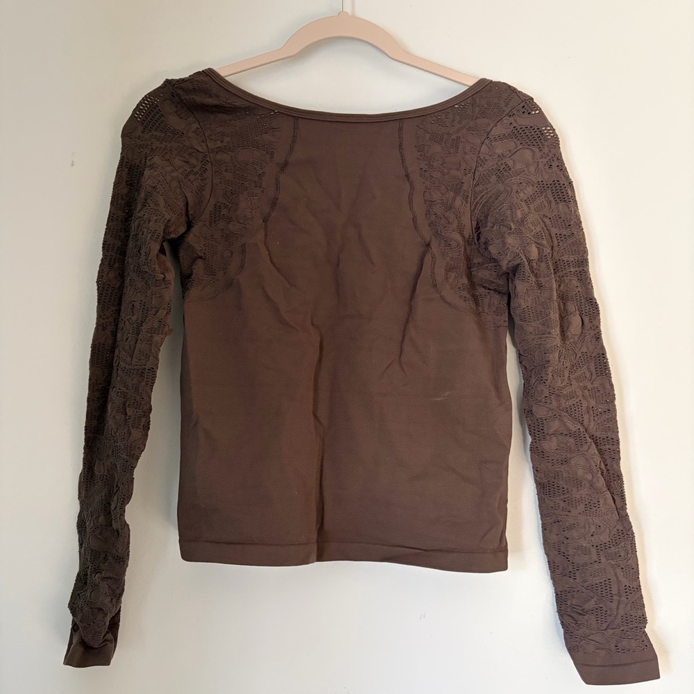 Anthropologie Chocolate Lace Long Sleeve Top